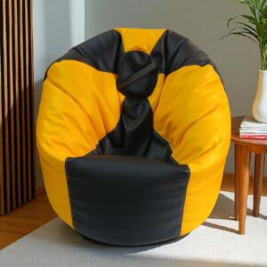 Yellow & Black Modern Bean Bag Cover in Synthetic Leather for Luxurious Decor & comfort Seating by FANCY GENUINE LEATHER (Cover Only)