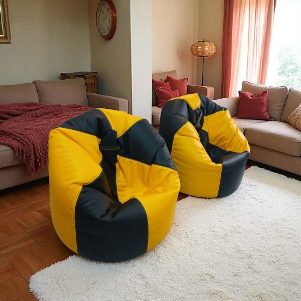 Yellow & Black Modern Bean Bag Cover in Synthetic Leather for Luxurious Decor & comfort Seating by FANCY GENUINE LEATHER (Cover Only) - Image 2