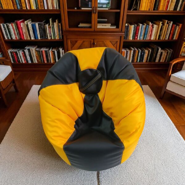 Yellow & Black Modern Bean Bag Cover in Synthetic Leather for Luxurious Decor & comfort Seating by FANCY GENUINE LEATHER (Cover Only) - Image 3