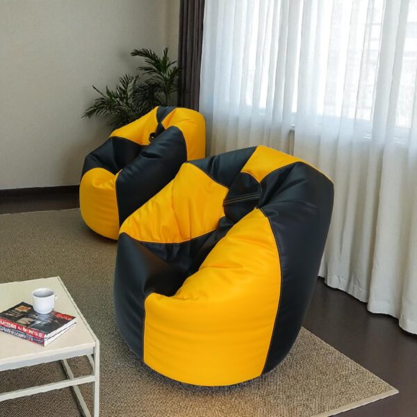 Yellow & Black Modern Bean Bag Cover in Synthetic Leather for Luxurious Decor & comfort Seating by FANCY GENUINE LEATHER (Cover Only) - Image 4