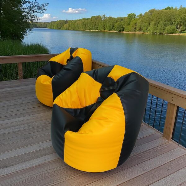 Yellow & Black Modern Bean Bag Cover in Synthetic Leather for Luxurious Decor & comfort Seating by FANCY GENUINE LEATHER (Cover Only) - Image 5
