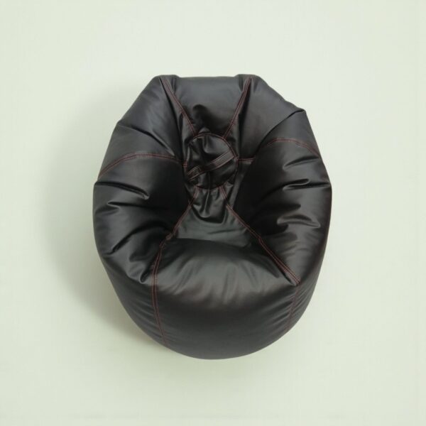 Black Synthetic Leather Bean Bag Cover with Red Stitching – Customizable Gaming & Lounge Chair - Image 4