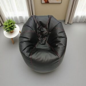 Black Synthetic Leather Bean Bag Cover with Red Stitching – Customizable Gaming & Lounge Chair