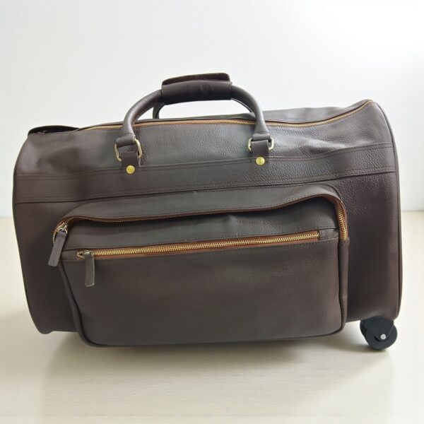 Genuine Leather Travel Trolley Duffel Bag – 22" Rolling Luggage with Multi Pockets - Image 3