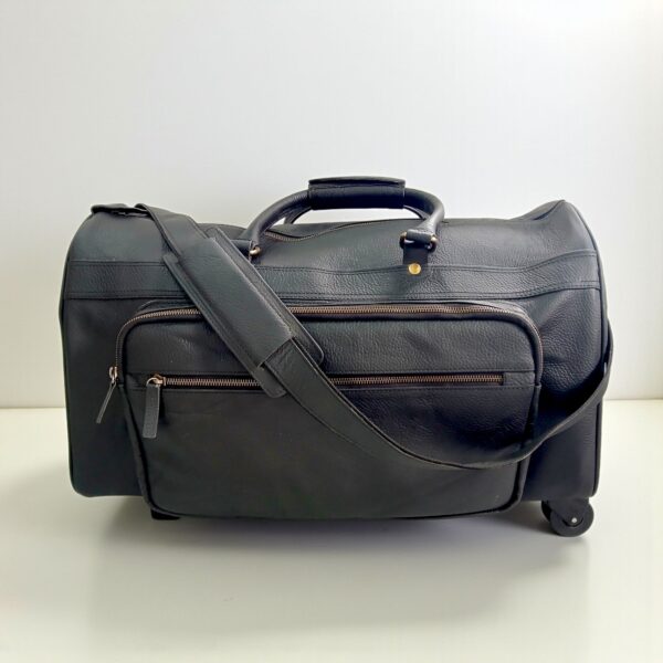 Genuine Leather Travel Trolley Duffel Bag – 22" Rolling Luggage with Multi Pockets - Image 4