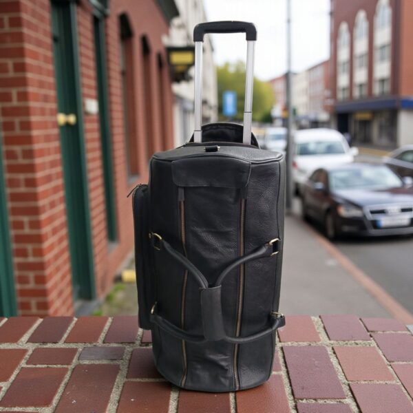 Genuine Leather Travel Trolley Duffel Bag – 22" Rolling Luggage with Multi Pockets - Image 8