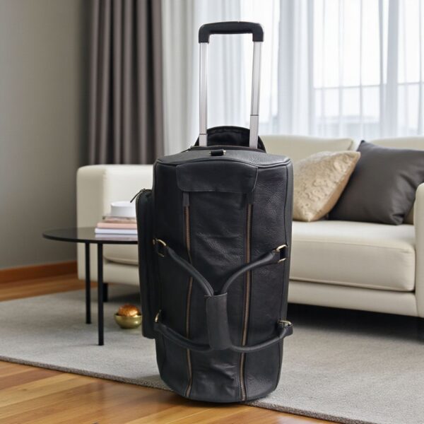 Genuine Leather Travel Trolley Duffel Bag – 22" Rolling Luggage with Multi Pockets - Image 7