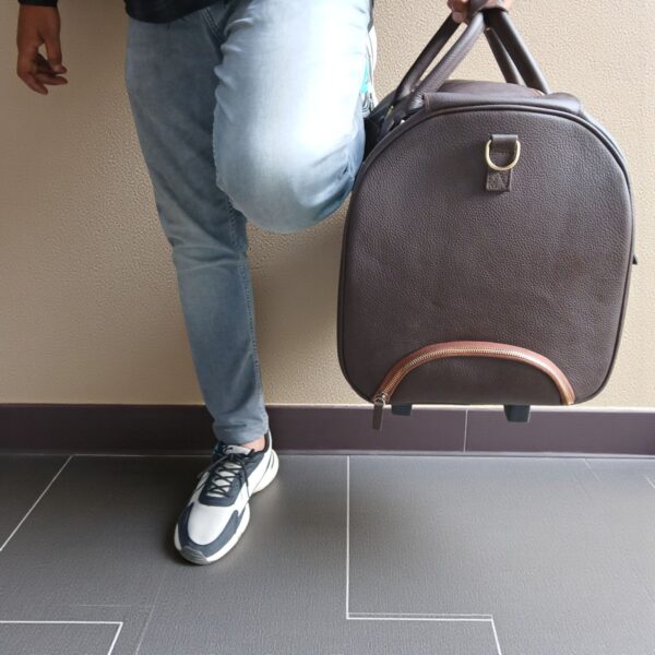 Genuine Leather Travel Trolley Duffel Bag – 22" Rolling Luggage with Multi Pockets - Image 15