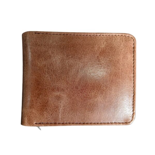 Genuine Leather Brown Wallet for Men – Zipper Closure, 3 Card Slots, Coin Pocket & Photo Holders - Image 3
