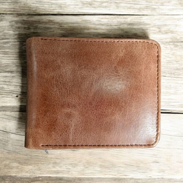 Genuine Leather Brown Wallet for Men – Zipper Closure, 3 Card Slots, Coin Pocket & Photo Holders